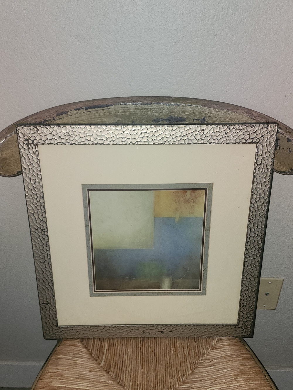 Textured Silver Frame Abstract Artwork - Neutral Blue & Cream 18 X 18